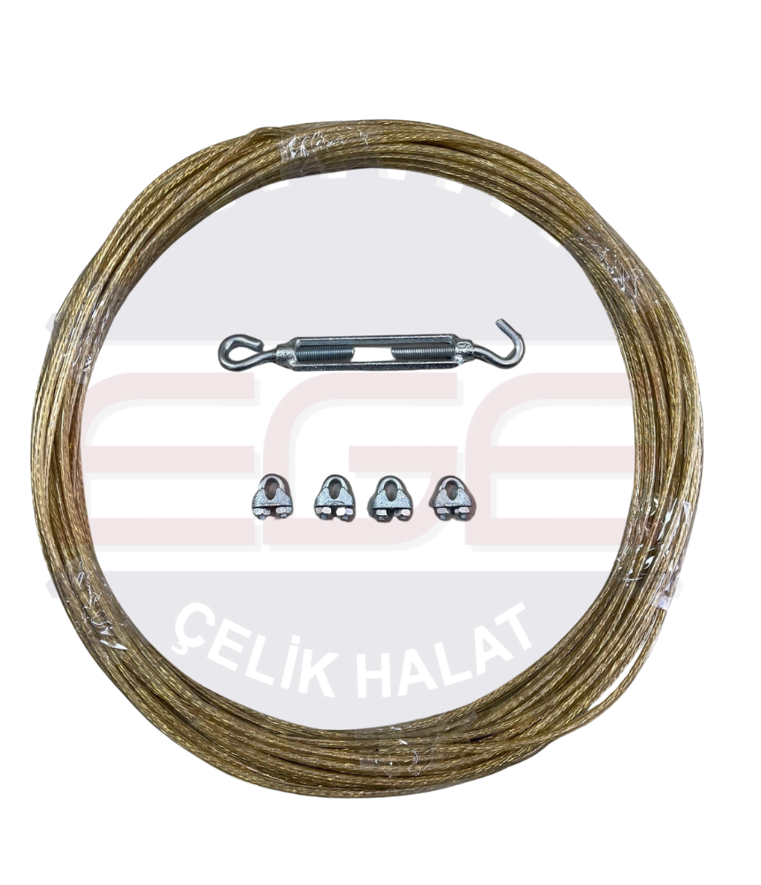 Çelik Çamaşır İpi Teli Seti Çamaşır Kurutmalık PVC Kaplamalı